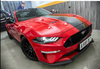 Red Ford Mustang GT after exterior detailing